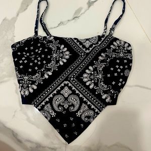 black and white cropped bandana shirt